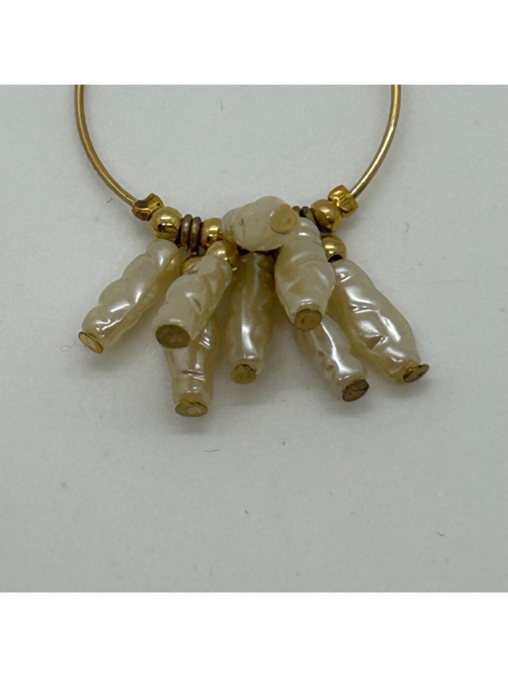 Vintage Gold Hoop Earrings With White Acrylic Stick Pearl Clusters - Picture 6 of 13